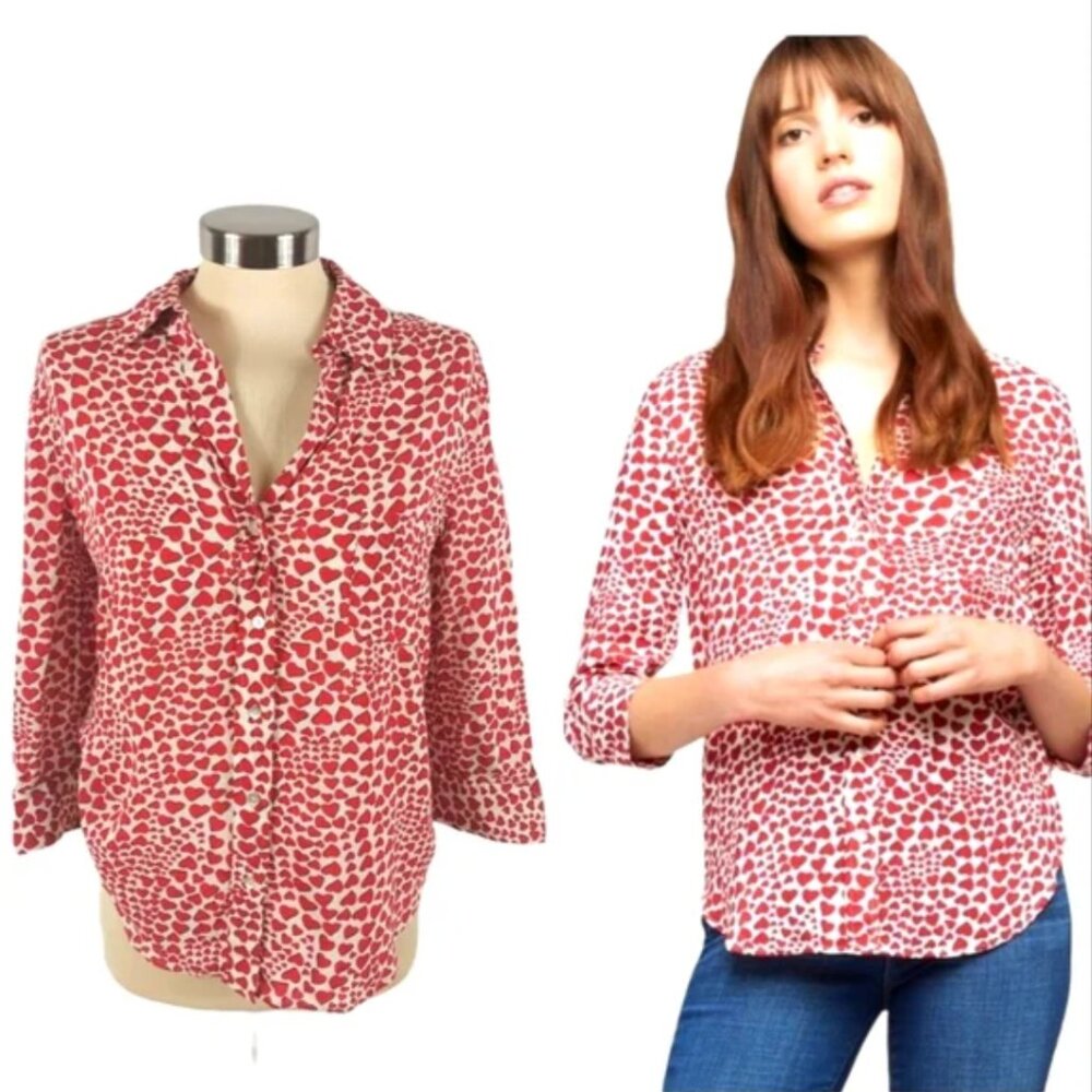 L'AGENCE Heart Ryan 3/4 Sleeve Earth Red Blouse XS